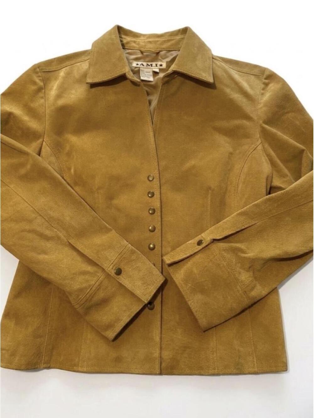 A.M.I. Vintage Mustard Yellow 100% Genuine Suede Leather Jacket Large